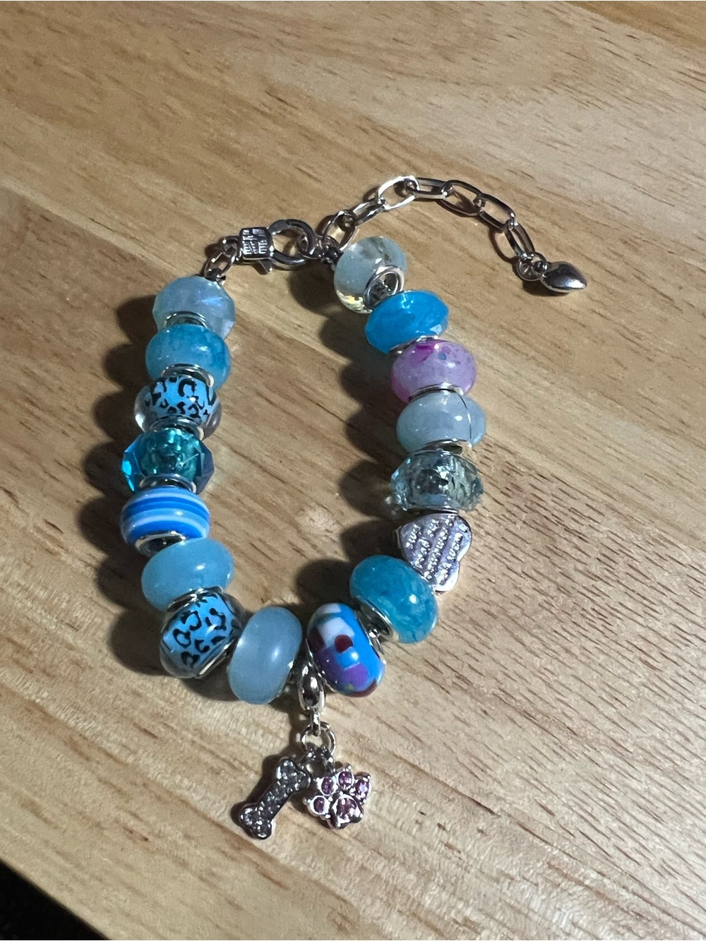 Blue and Turquoise Beaded Charm Bracelet B222